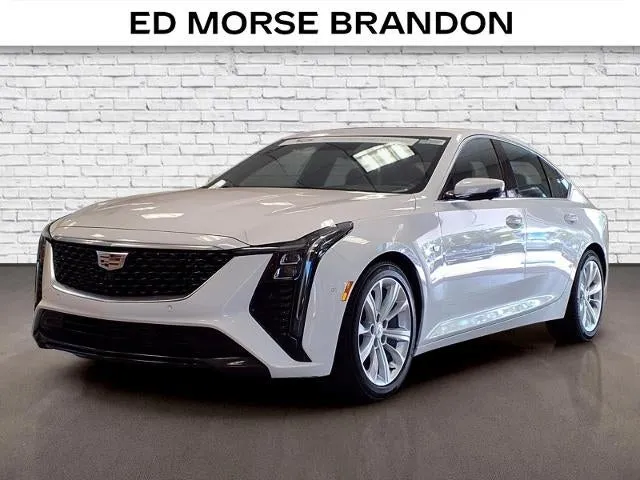 2025 Cadillac CT5 Premium Luxury in Summit White — front three-quarter view