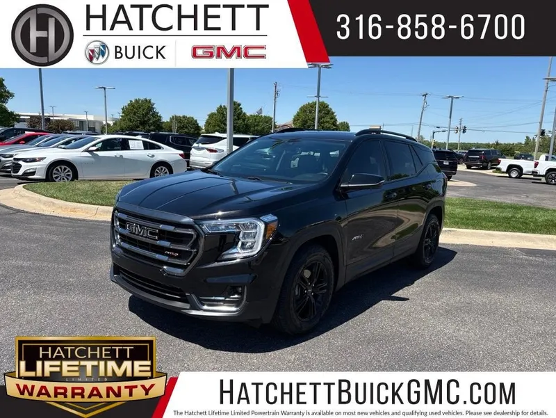 2023 GMC Terrain AT4 in Ebony Twilight Metallic — front three-quarter view