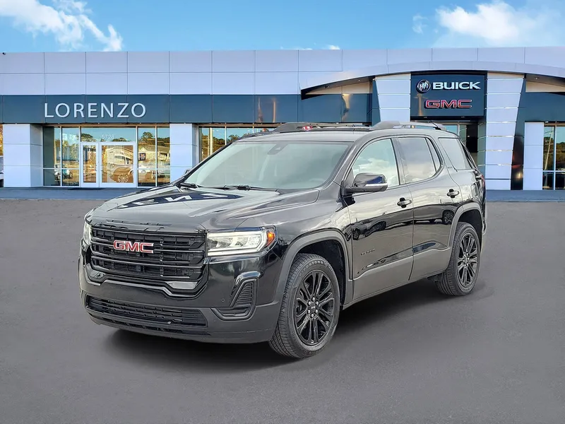 2023 GMC Acadia SLE in Ebony Twilight Metallic — front three-quarter view