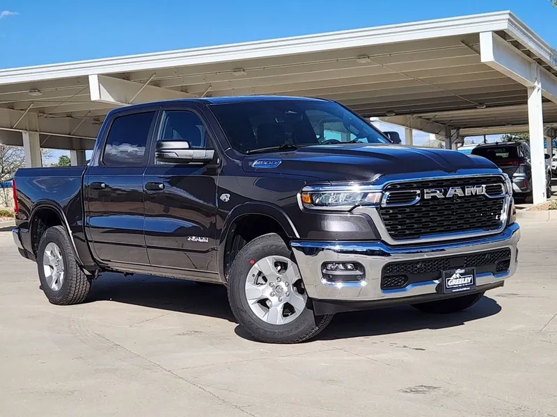 2026 RAM 1500 RAM 1500 BIG HORN CREW CAB 4X4 5'7' BOX in Granite Crystal Metallic Clear-Coat Exterior Paint — front three-quarter view