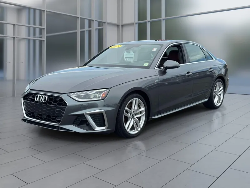 2023 Audi A4 45 S line Prestige quattro in Daytona Gray Pearl — front three-quarter view