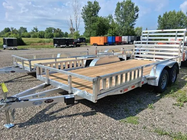 2027 MMT 7x18 TA, Bi-Fold Ramp, ATV Package, Double Brake Axle — front three-quarter view