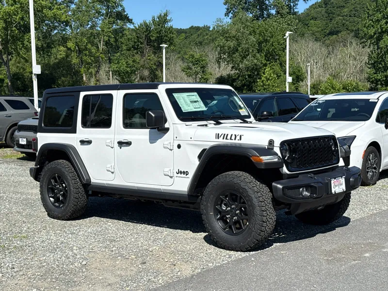 2026 Jeep Wrangler Willys in Bright White Clearcoat — front three-quarter view