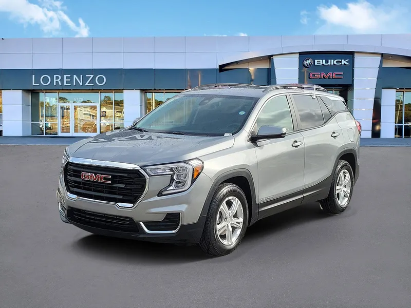 2023 GMC Terrain SLE in Sterling Metallic — front three-quarter view