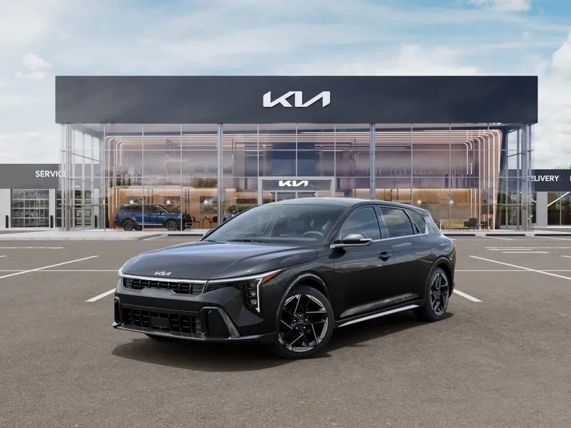 2026 Kia K4 GT-Line in Interstellar Gray — front three-quarter view