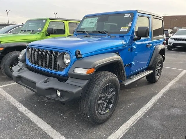 2026 Jeep Wrangler WRANGLER 2-DOOR SPORT S in Hydro Blue Pearl-Coat Exterior Paint — front three-quarter view