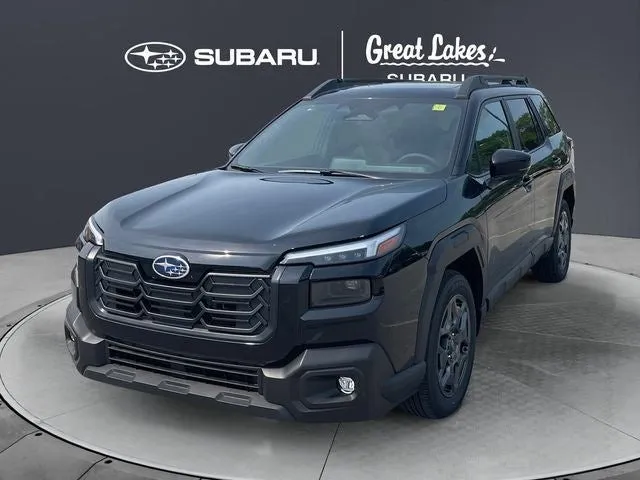 2026 Subaru OUTBACK Premium in Crystal Black Silica — front three-quarter view