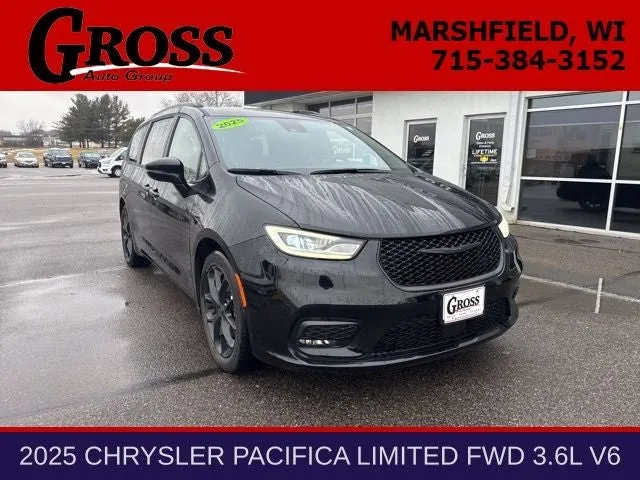 2025 Chrysler Pacifica Limited in Diamond Black Crystal Pearlcoat — front three-quarter view