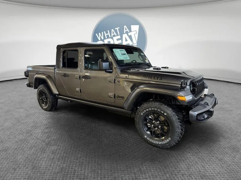 2026 Jeep Gladiator Willys in Granite Crystal Metallic Clear-Coat Exterior Paint — front three-quarter view