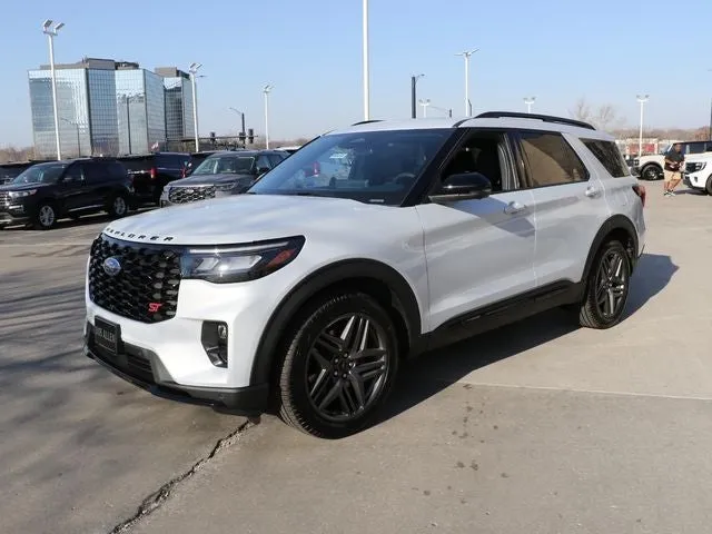 2026 Ford Explorer ST in White Metallic — front three-quarter view