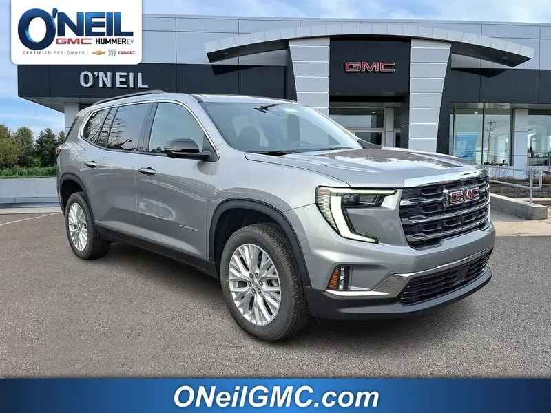2026 GMC Acadia Elevation in Sterling Metallic — front three-quarter view
