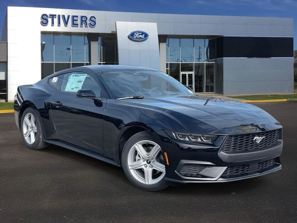 2026 Ford Mustang EcoBoost in Shadow Black — front three-quarter view