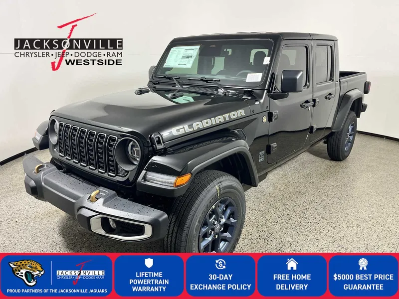 2026 Jeep Gladiator 85th Anniversary Edition in Black Clear-Coat Exterior Paint — front three-quarter view