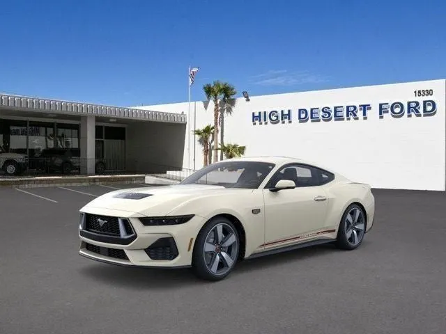 2025 Ford Mustang GT Premium in Wimbledon White — front three-quarter view