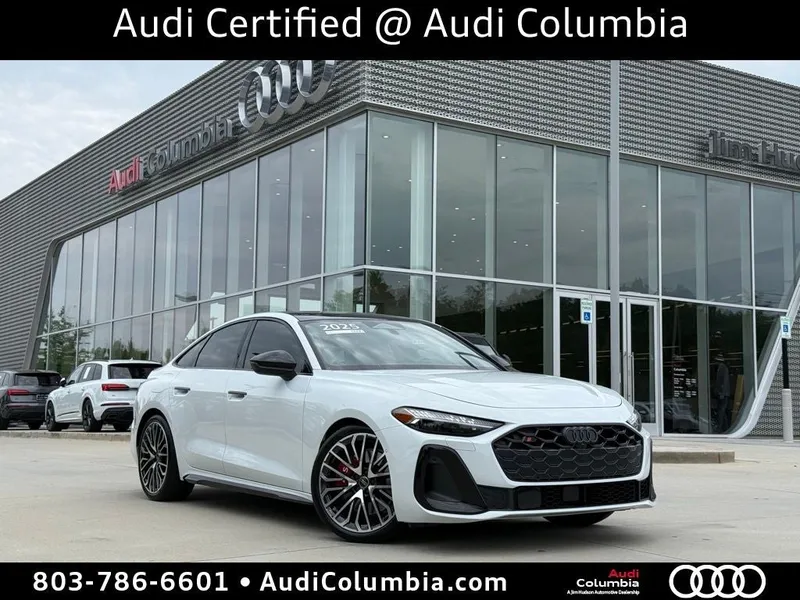 2025 Audi S5 3.0T Prestige quattro in Glacier White Metallic — front three-quarter view