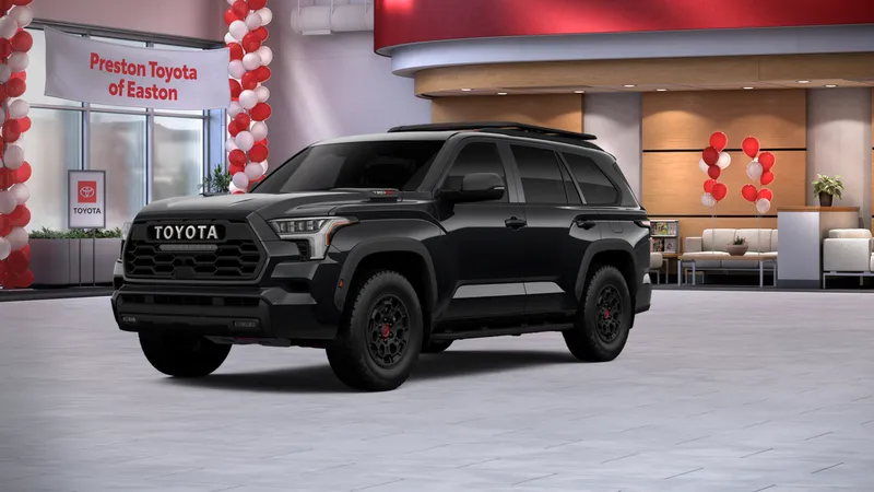 2026 Toyota Sequoia TRD Pro in Midnight Black Metallic — front three-quarter view