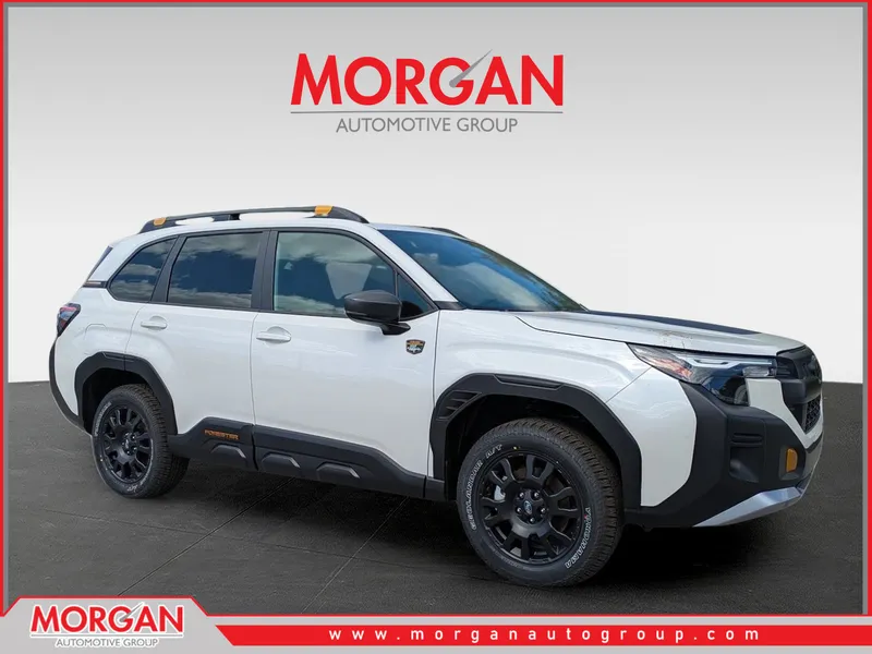 2026 Subaru Forester Wilderness in Crystal White Pearl — front three-quarter view