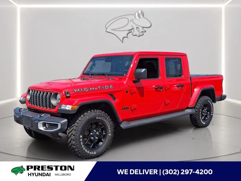 2025 Jeep Gladiator High Tide in Firecracker Red Clearcoat — front three-quarter view