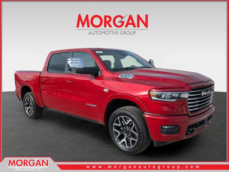 2026 Ram 1500 Laramie in Red — front three-quarter view