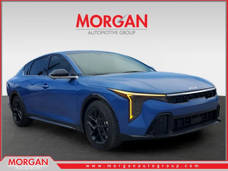 2025 Kia K4 GT-Line Turbo in Blue — front three-quarter view