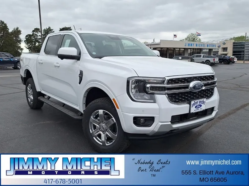 2026 Ford Ranger Lariat in Oxford White — front three-quarter view