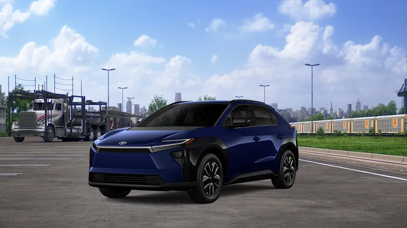 2026 Toyota bZ XLE in Blueprint — front three-quarter view