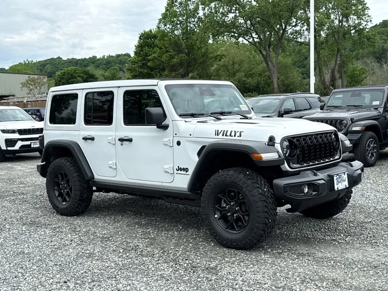 2026 Jeep Wrangler Willys in Bright White Clearcoat — front three-quarter view
