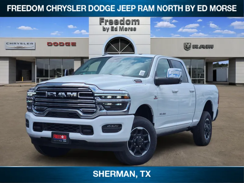 2026 RAM Ram 2500 RAM 2500 LARAMIE CREW CAB 4X4 6'4' BOX in Bright White Clear-Coat Exterior Paint — front three-quarter view