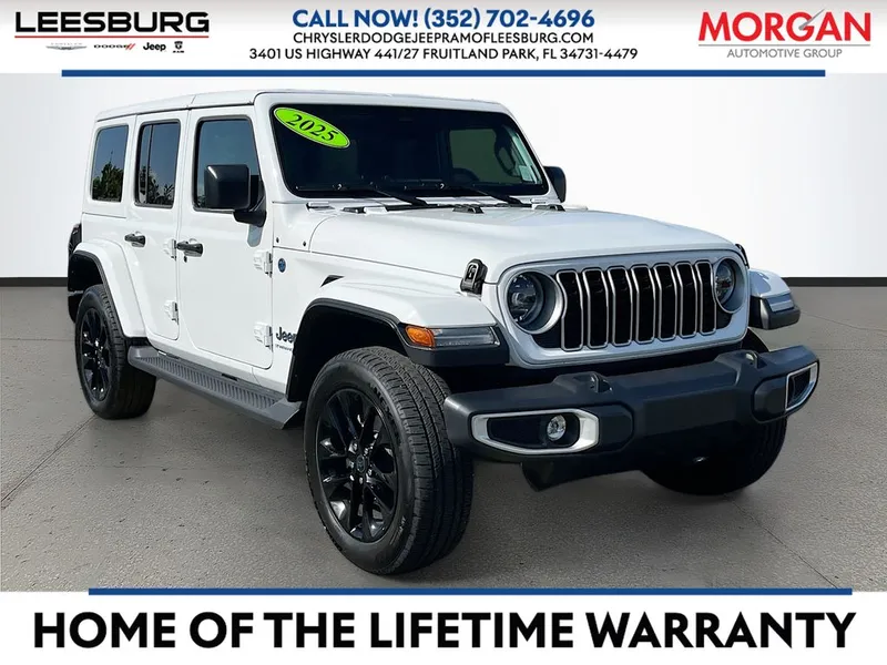 2025 Jeep Wrangler Sahara 4xe in White/off-white — front three-quarter view