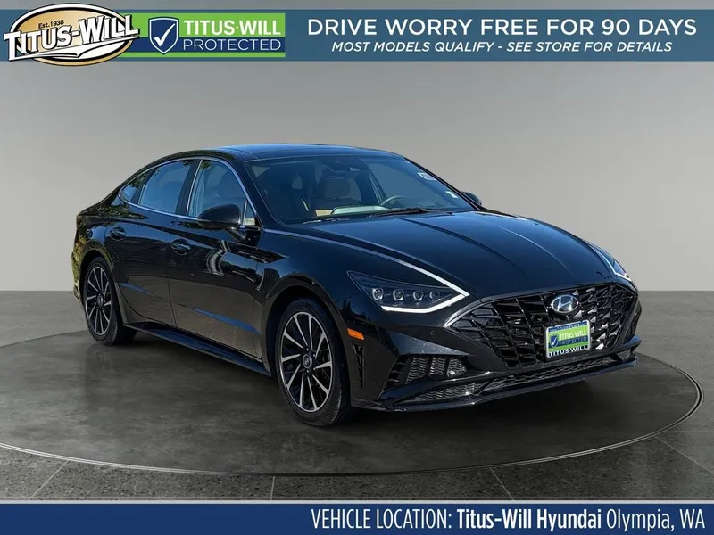 2021 Hyundai Sonata Limited in Phantom Black — front three-quarter view