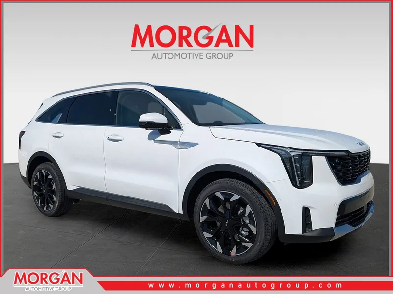 2026 Kia Sorento SX in Glacial White Pearl — front three-quarter view
