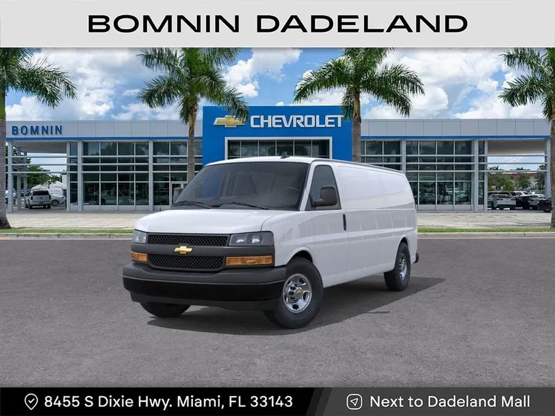 2025 Chevrolet Express Cargo WT in Summit White — front three-quarter view