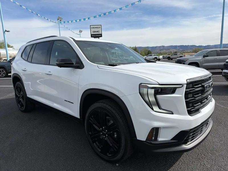 2026 GMC Acadia Elevation in Summit White — front three-quarter view