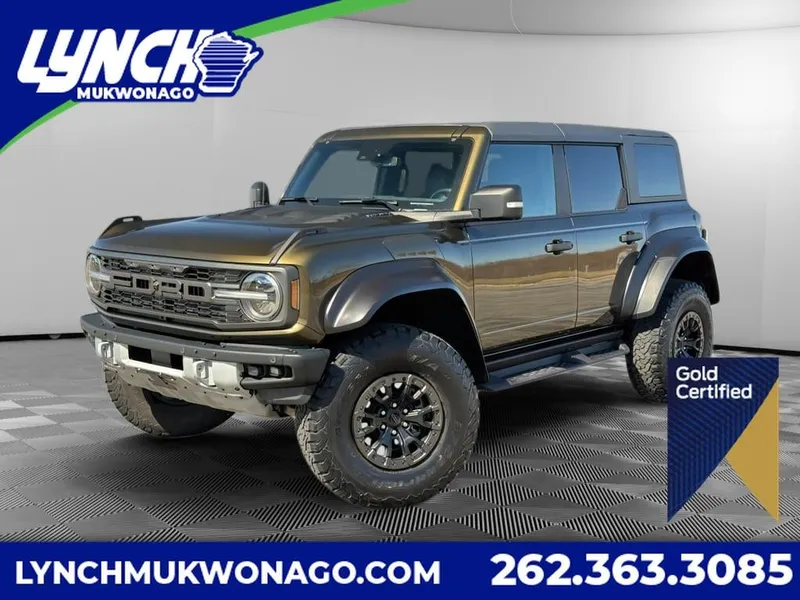 2024 Ford Bronco Raptor in Shelter Green Metallic — front three-quarter view