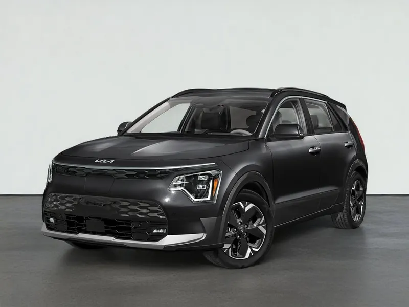 2025 Kia NIRO EV WAVE in Aurora Black Pearl — front three-quarter view