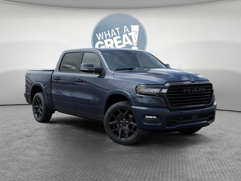 2026 RAM 1500 Laramie in Forged Blue Metallic Exterior Paint — front three-quarter view