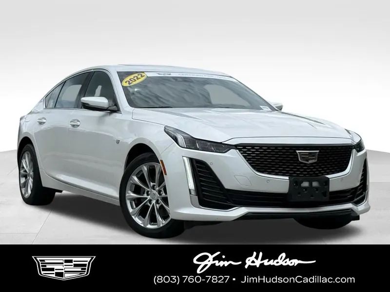 2022 Cadillac CT5 Premium Luxury in Crystal White — front three-quarter view
