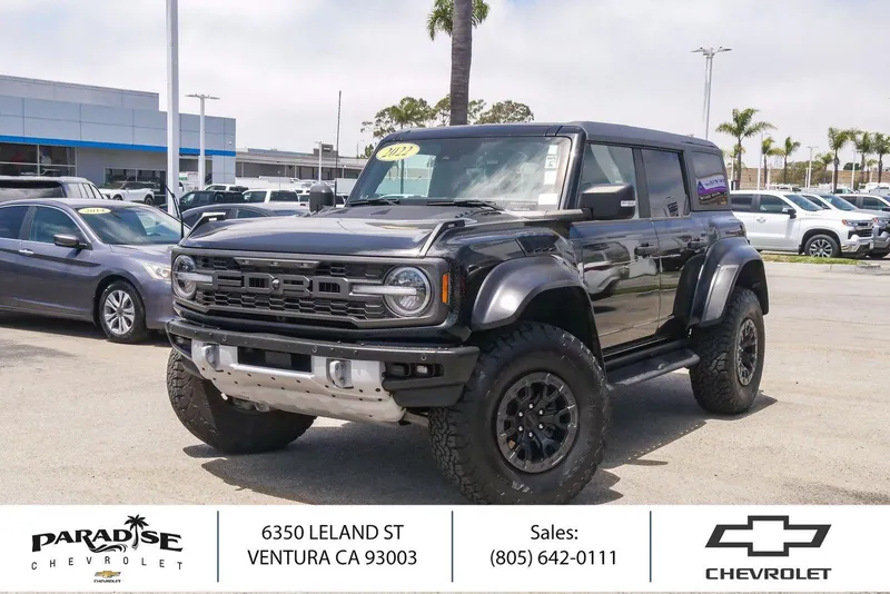 2022 Ford Bronco Raptor in Shadow Black — front three-quarter view