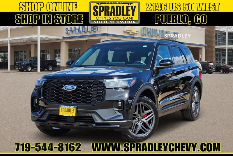 2025 Ford Explorer ST-Line in Black — front three-quarter view