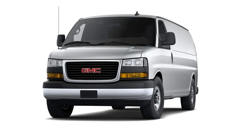 2026 GMC Savana Cargo Work Van in Quicksilver Metallic — front three-quarter view