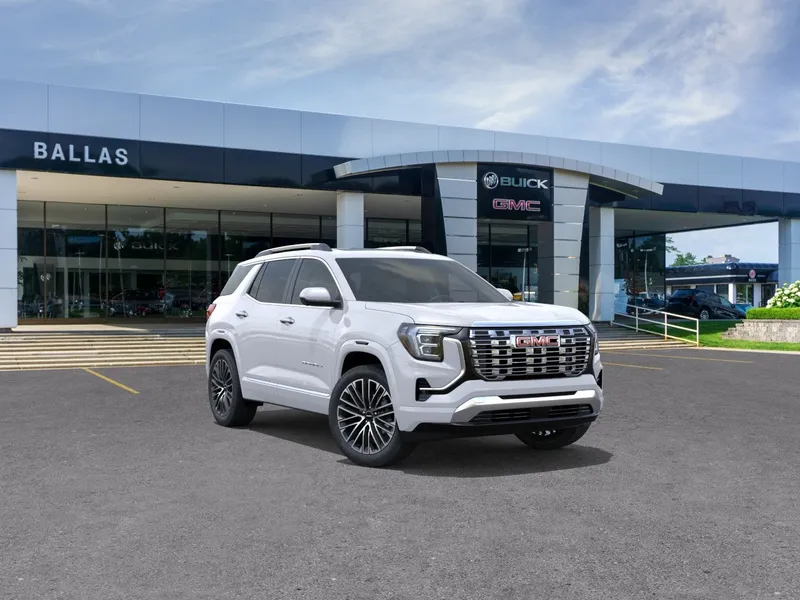 2026 GMC Terrain Denali in Summit White — front three-quarter view