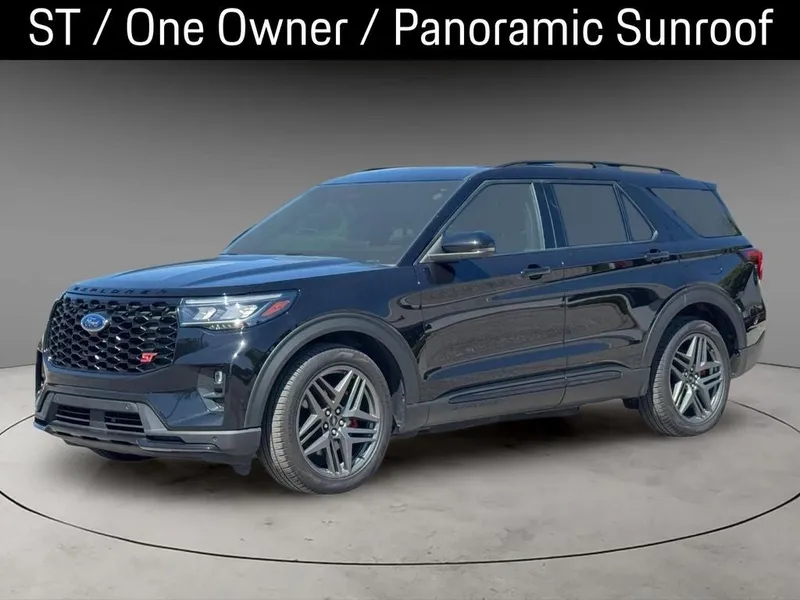 2025 Ford Explorer ST in Agate Black Metallic — front three-quarter view