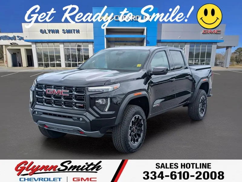 2026 GMC Canyon AT4 in Onyx Black — front three-quarter view