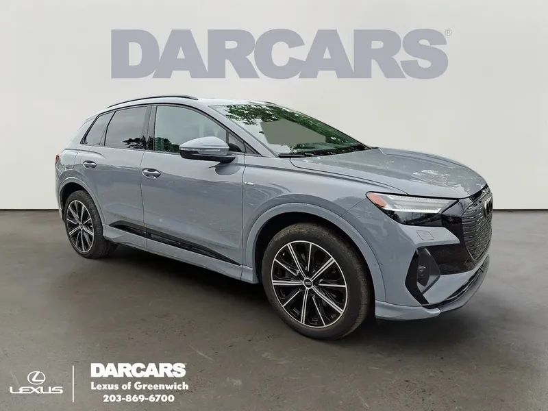 2022 Audi Q4 e-tron Prestige quattro in Pebble Gray — front three-quarter view