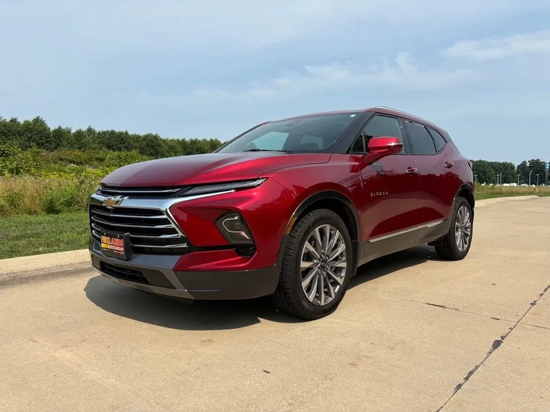 2023 Chevrolet Blazer Premier in Radiant Red Tintcoat — front three-quarter view