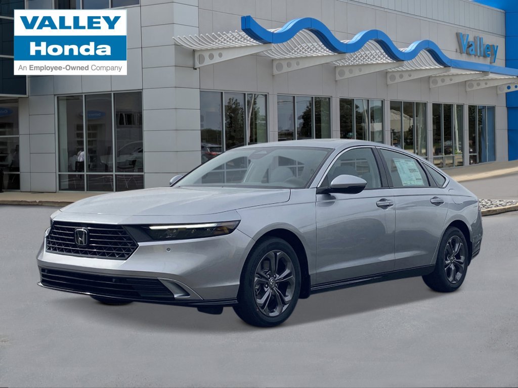 2026 Honda Accord Hybrid EX-L in Solar Silver Metallic — front three-quarter view