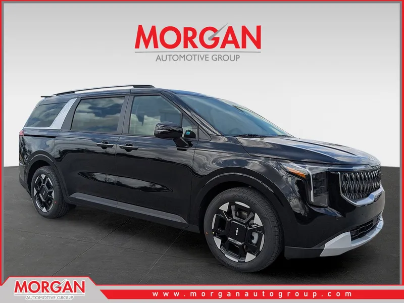 2026 Kia Carnival EX in Aurora Black Pearl — front three-quarter view