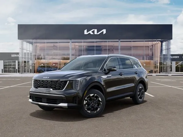2026 Kia Sorento S in Ebony Black — front three-quarter view