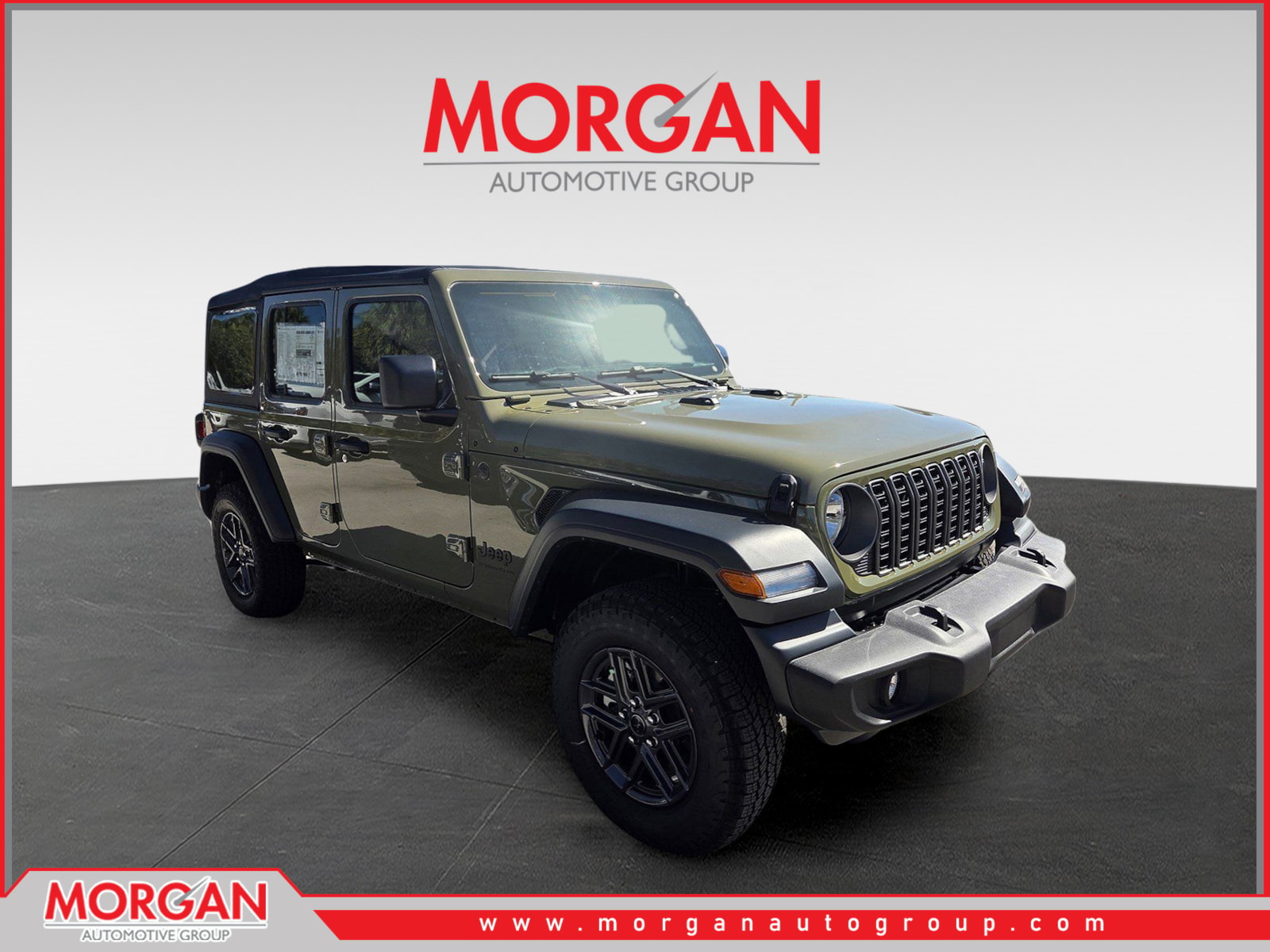 2026 Jeep Wrangler Sport S in Green — front three-quarter view