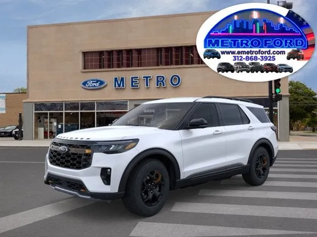 2026 Ford Explorer Tremor in Star White Metallic Tri-Coat — front three-quarter view